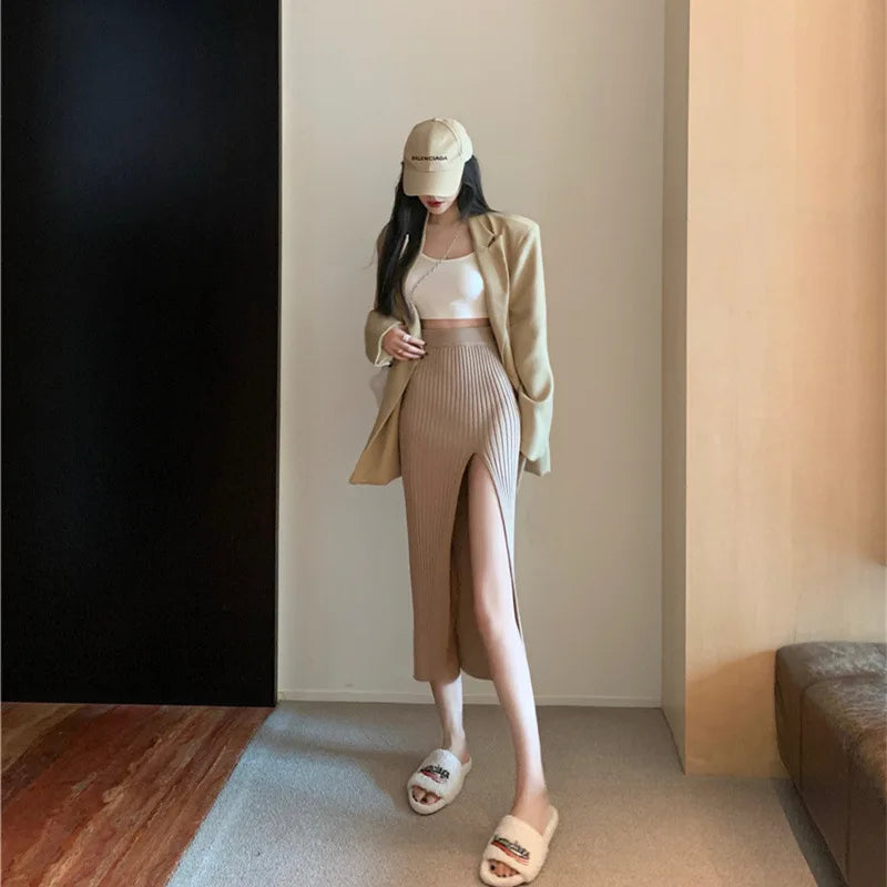 Elegant Elegant Sexy Stit Skirt Women's Slim Fit Slimming Hot Girl Knitted Dress Pure High Waist Temperament Skirt