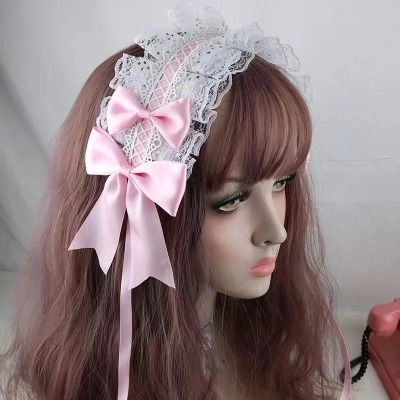 Lovely Sweet Hair Hoop Anime Maid Cosplay Headband Lolita Lace Flower Headwear Hand Made for Girls Mujer Kawaii Hair Accessory