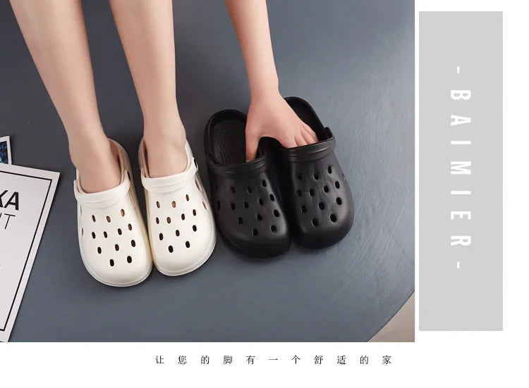 Slippers Summer Anti-Slip Couple Hollow Covered Toe Indoor Outdoor Casual Thick Bottom Sandals for Home Adults