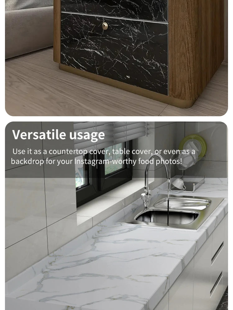 Marble Wall Stickers Wallpaper, Kitchen Countertops Cabinets Furniture Self-adhesive Wallpaper, PVC Greaseproof Stickers