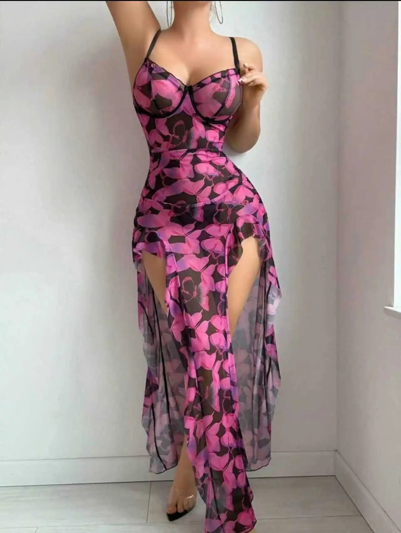 New Women's Nightgown Butterfly Print Sleeveless Vest Nightgown Camisole