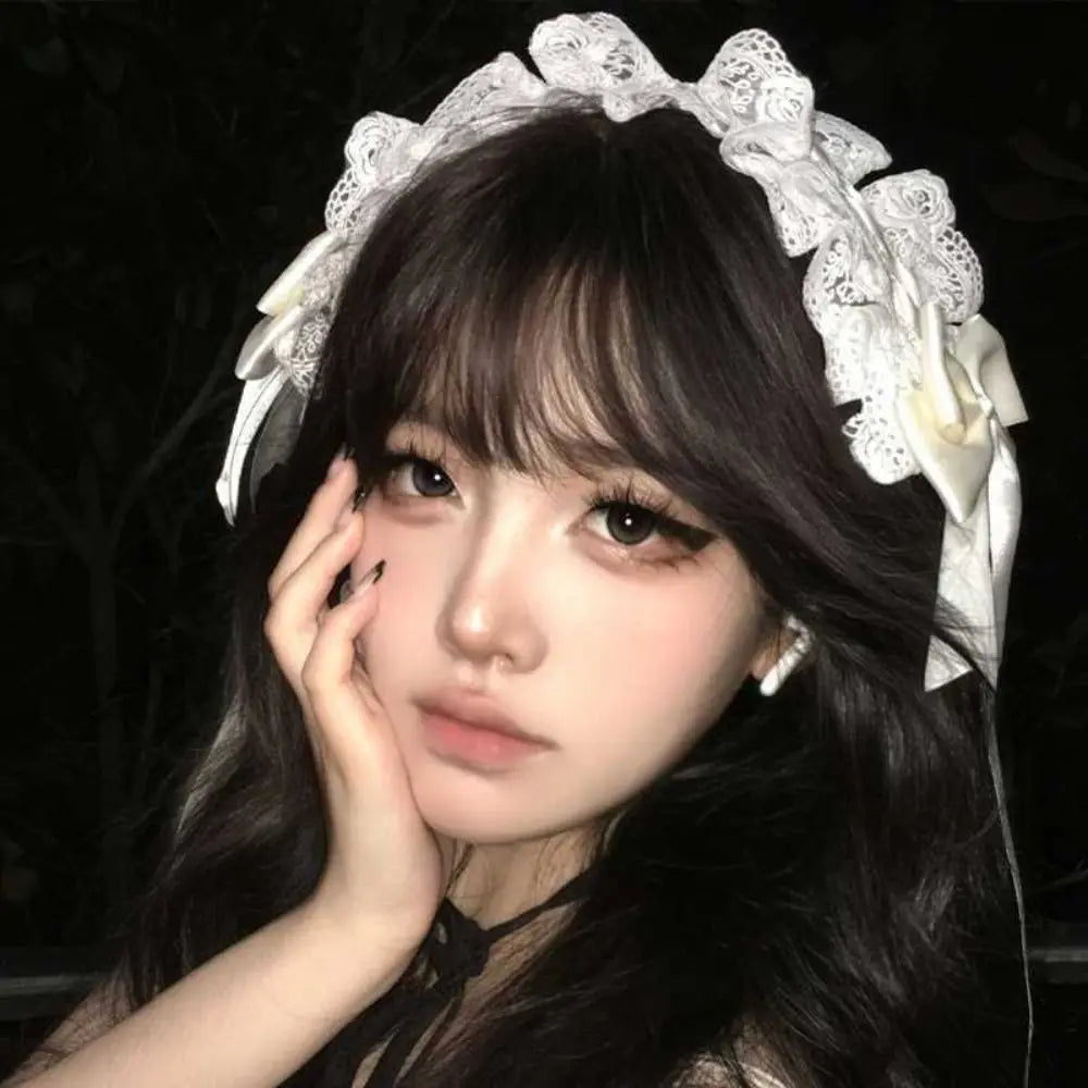 New Lolita Cat Ears Headband Lace Cosplay Head Wrap Bow Headdress Women