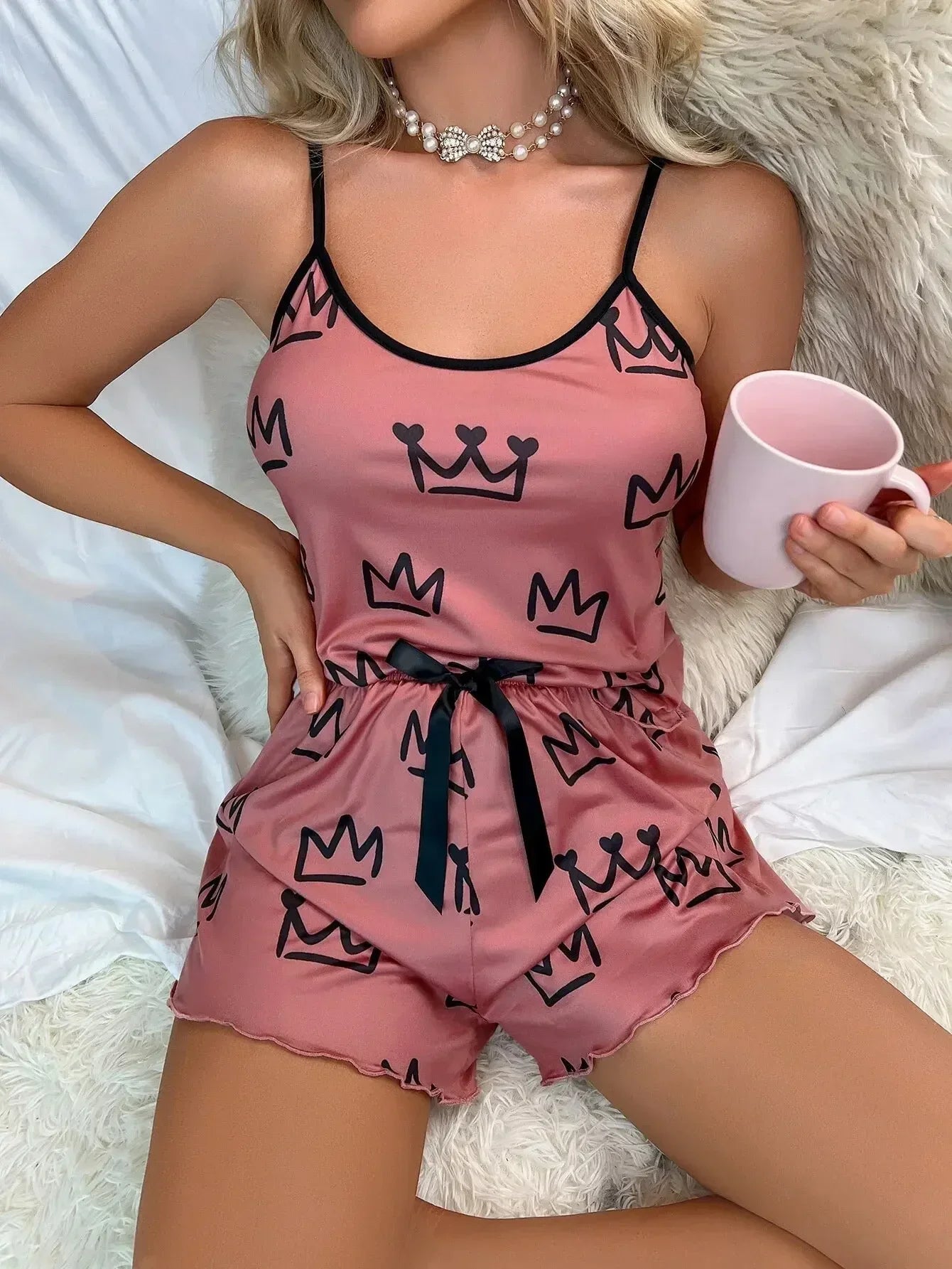 Sleepwear Women 2 Pieces Love Printed Sleeveless Cami Top & Shorts Sets Pajama Set Sexy Lingerie Loungewear Pijamas