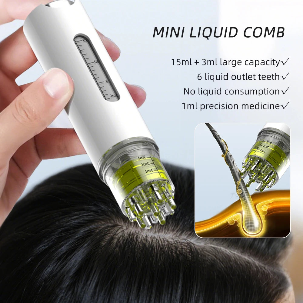 EMS Scalp Applicator Liquid Comb Hair Growth Oil Serum Comb High Frequency Vibration Scalp Massager Brush with Sterilization