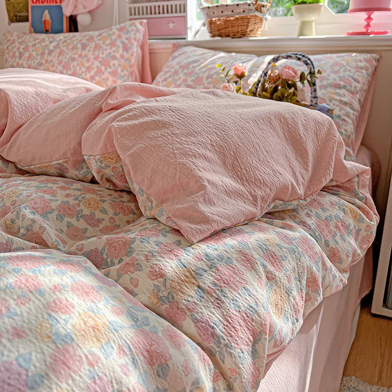Double-layer Gauze Duvet Cover Single/Queen/King Flower Printed housse de couette Skin-friendly funda nordica 150 cama 이불커버