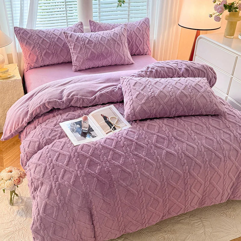 Double Side Velvet Quilt Cover Soft Comforter Cover Winter Duvets Cover Single/Double/Queen/King Size Quilt Cover(No Pillowcase)