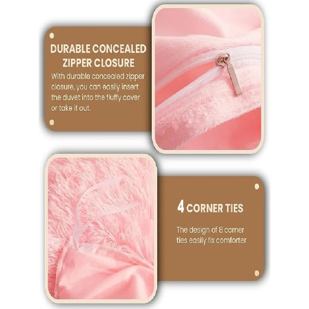 3/4 Set Of Light Luxury Solid Color Plush Bedding, 1/2 Pillowcase+1 Duvet Cover+Heart-Shaped Pillow, With Heart-Shaped Pillow, T