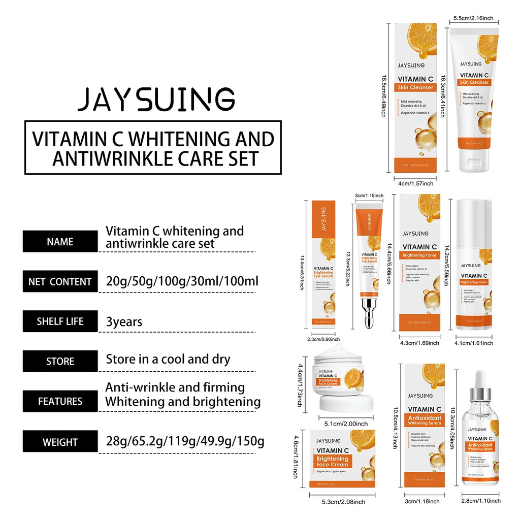 Vitamin C Skincare Set Face Whiten Cream Dark Spots Serum Cleaning Facial Cleanser Moisturizer Toner Firming Eye Cream Skin Care