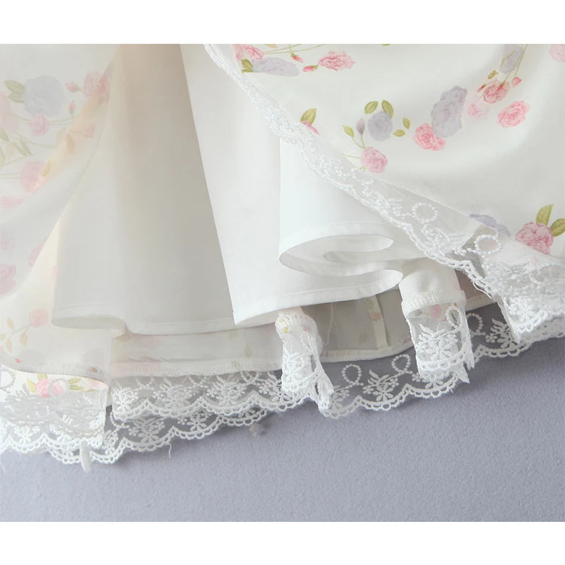 Summer 2025 Women Lace Spliced Floral Print Sling Mini Dress Low Waist A-line Sexy Elegant Party Dresses Holiday Robe