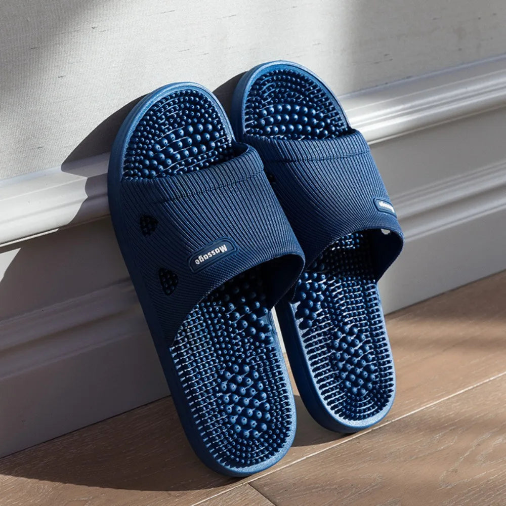 Basic Solid Thick Massage Slippers Anti Slip Open-toe Platform Flip Flops Lightweight Anti Odor Outer Wear Shoes Couple