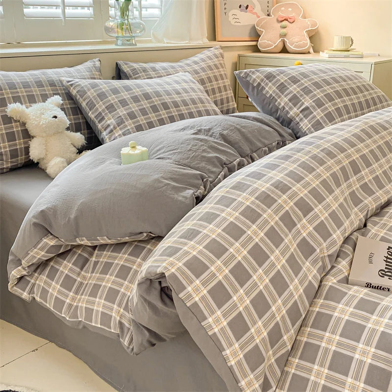 Modern Minimalist Plaid Duvet Cover 220x240 Soft Breathable All Season Queen Comforter Cover Single Piece Striped Quilt Covers