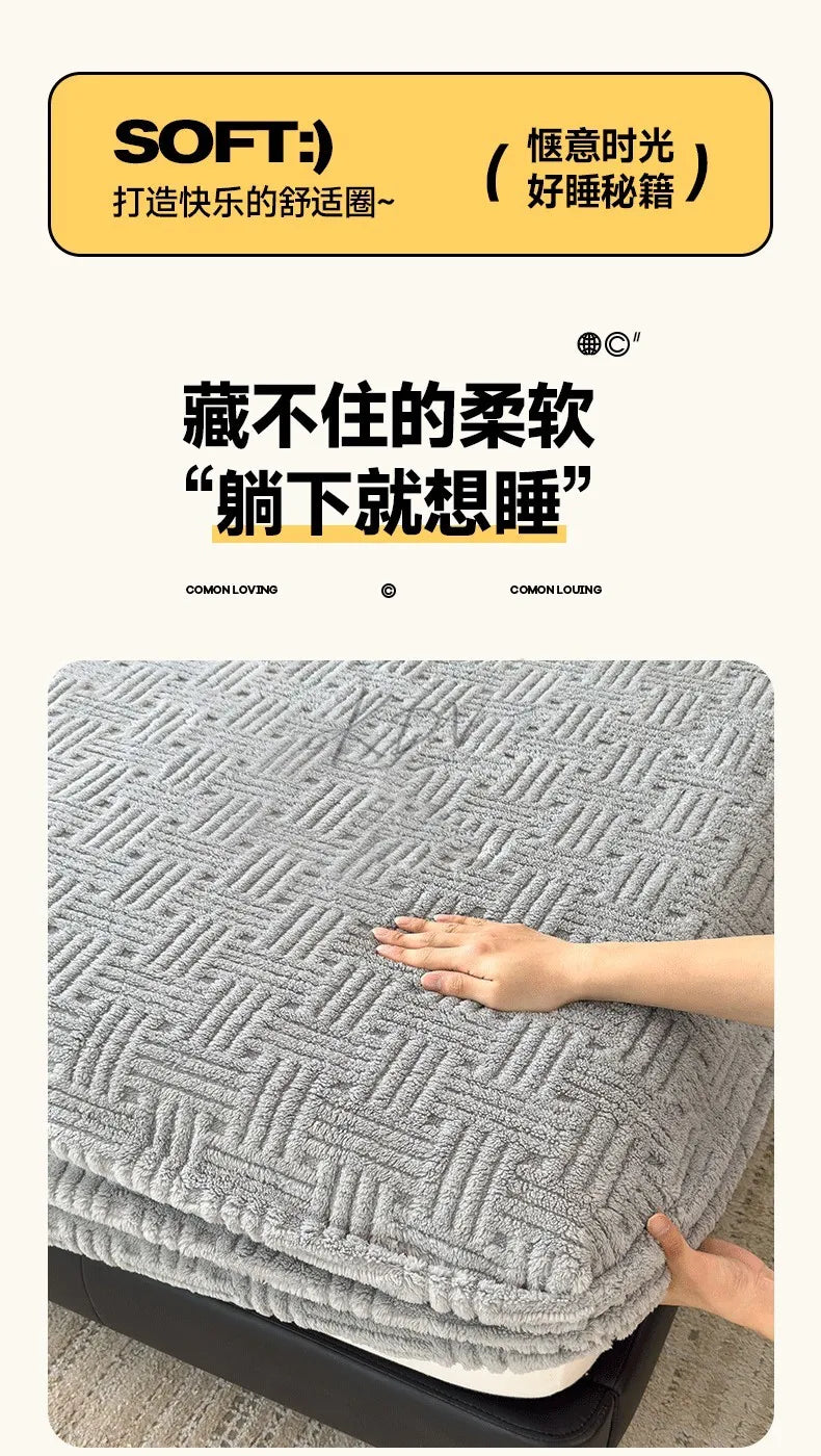 Winter Embossed Plush Fitted Sheet Soft Warm Coral Velvet Mattress Protector Cover Queen Size Deep Pocket Elastic Bed Sheet Set