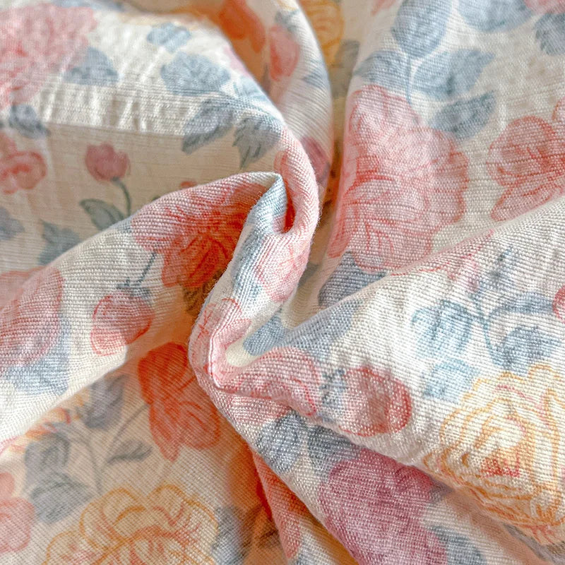Double-layer Gauze Duvet Cover Single/Queen/King Flower Printed housse de couette Skin-friendly funda nordica 150 cama 이불커버