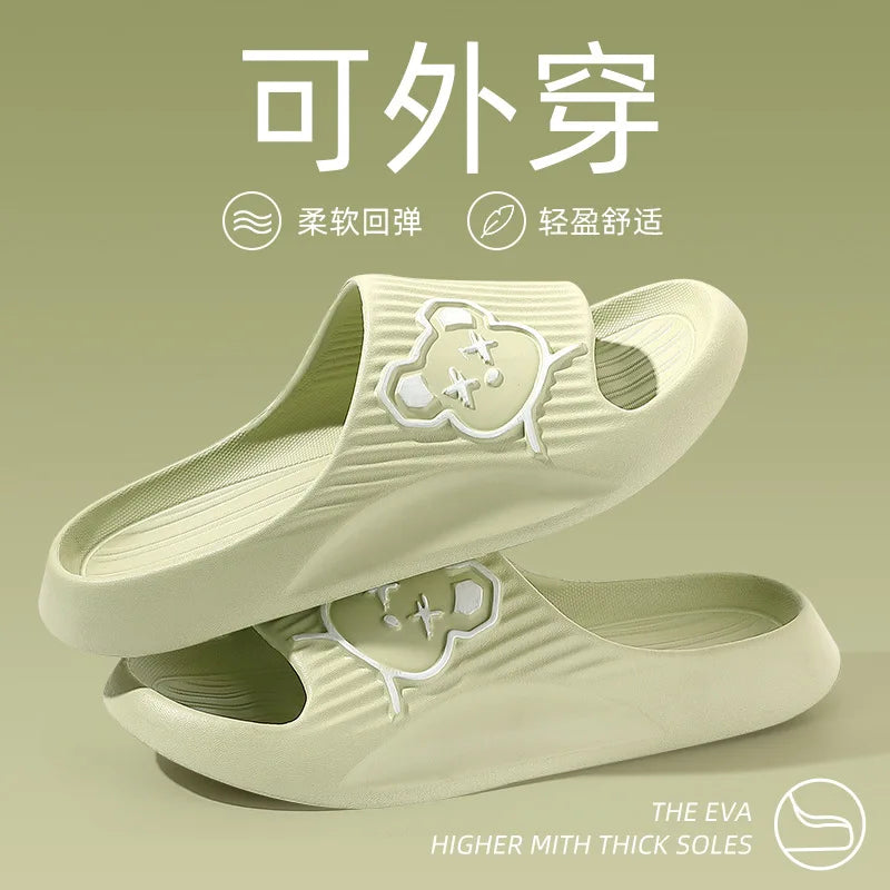 2026 Home Slippers for Women Men Open Toe Waterproof Soft Sole Slides Summer One Strap Solid Color Comfort Flat Bottom Slippers
