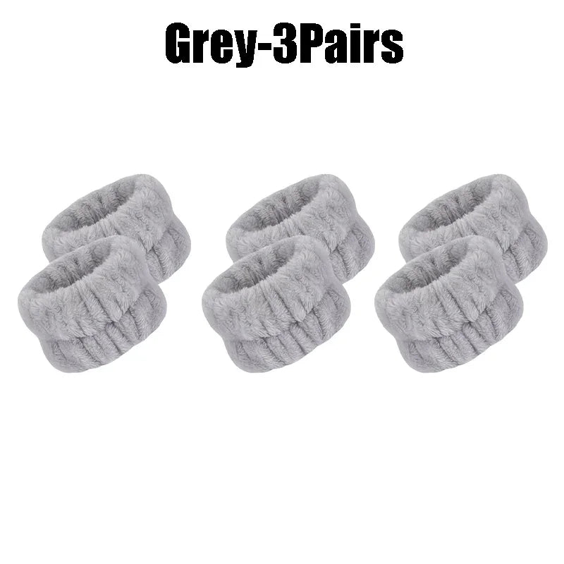 1-10Pairs Flannel Skincare Spa Wristband Makeup Facial Wrist Washband Face Towel Wash Bow Headband Scrunchie Set for Women
