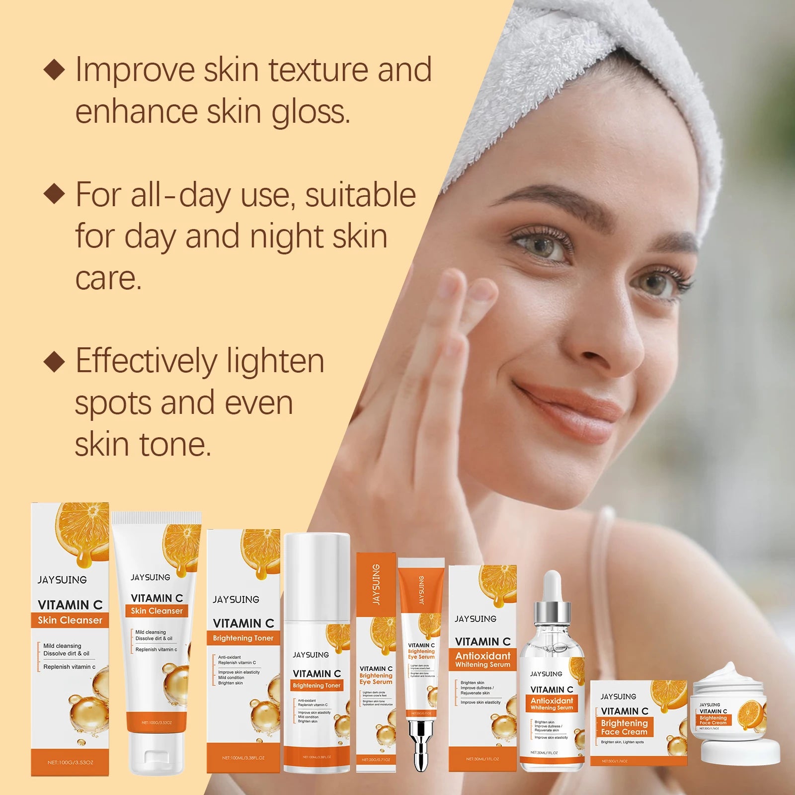 Vitamin C Skincare Set Face Whiten Cream Dark Spots Serum Cleaning Facial Cleanser Moisturizer Toner Firming Eye Cream Skin Care