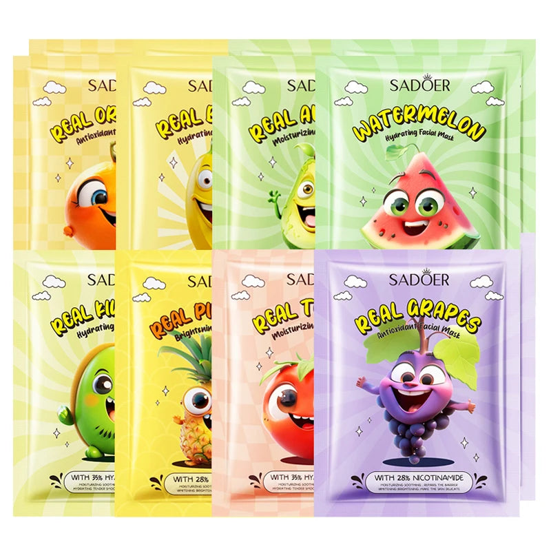 8pcs  Fresh Fruits Face Mask Facial Skincare Moisturizing Brightening Firming Hydrating Facial Masks for Face Skin Care