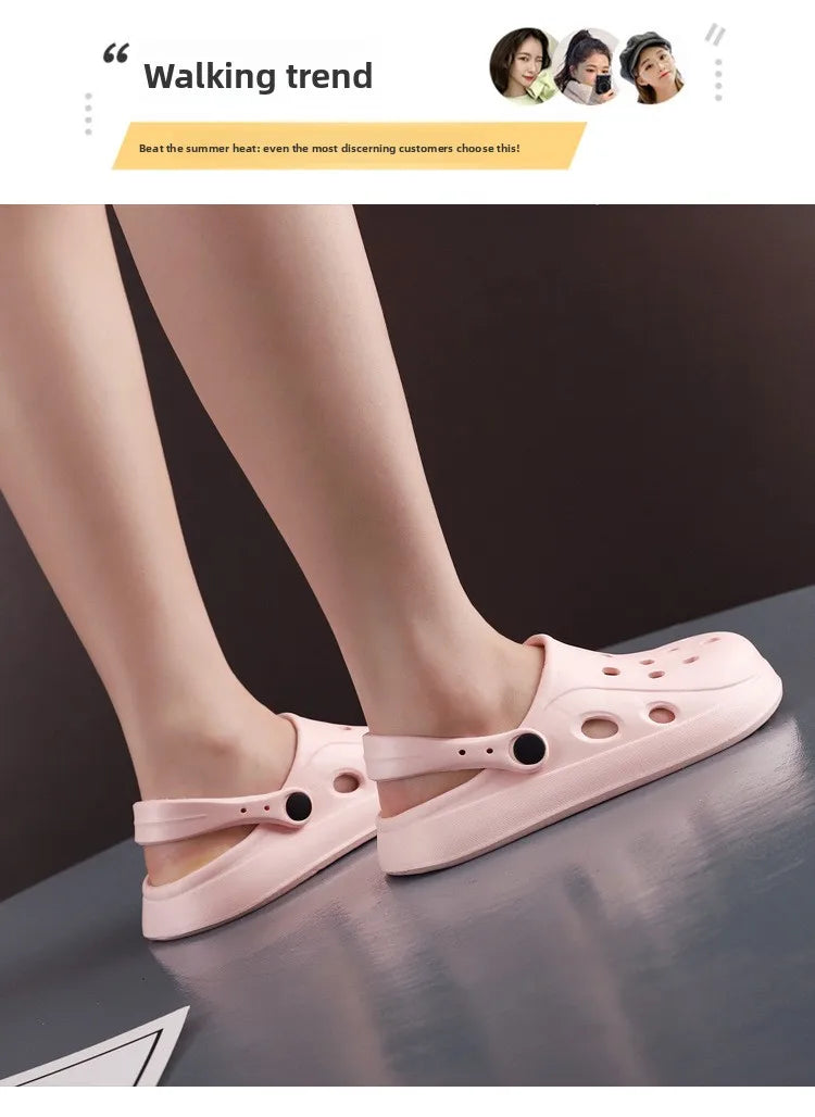 Slippers Summer Anti-Slip Couple Hollow Covered Toe Indoor Outdoor Casual Thick Bottom Sandals for Home Adults