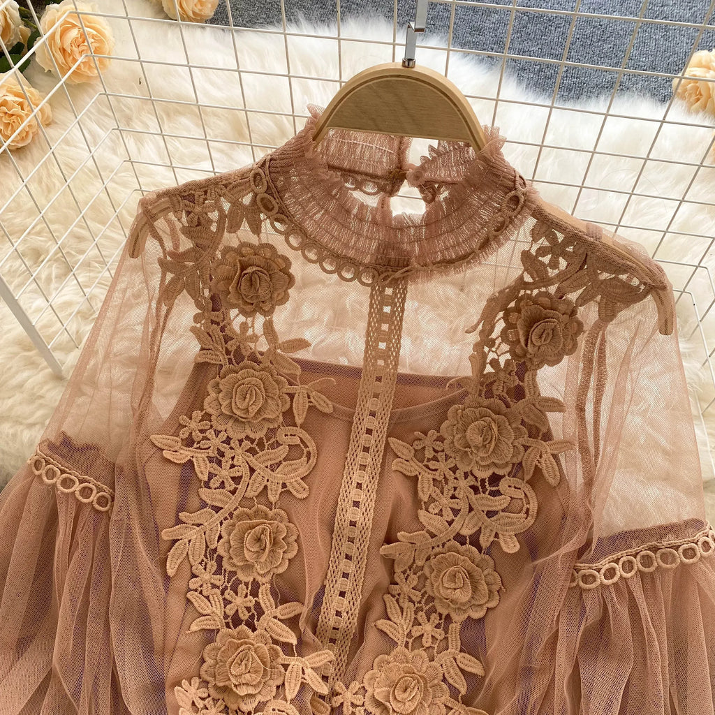 Lace Puff Long Sleeve Blouse Vintage Fashion Blouses Elegant Femme Blusas Korean Woman Tops Women Shirts Clothing Dropshipping