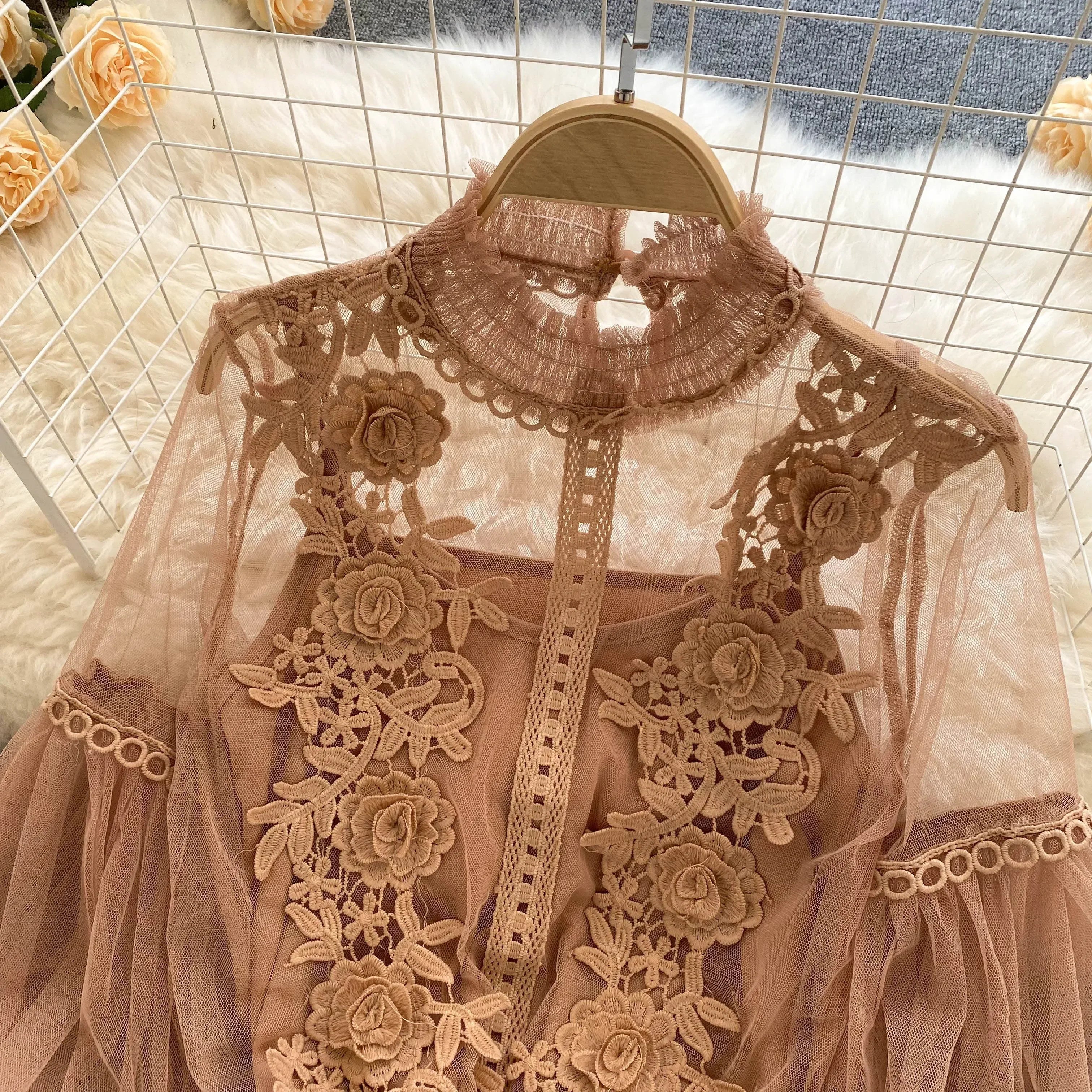 Lace Puff Long Sleeve Blouse Vintage Fashion Blouses Elegant Femme Blusas Korean Woman Tops Women Shirts Clothing Dropshipping