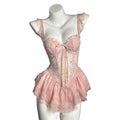 Comfortable Thin Sweet Lace Nightdress Beauty-back Lace-up Sleeveless Nightwear with Chest Pad Homewear Pajamas Women Female