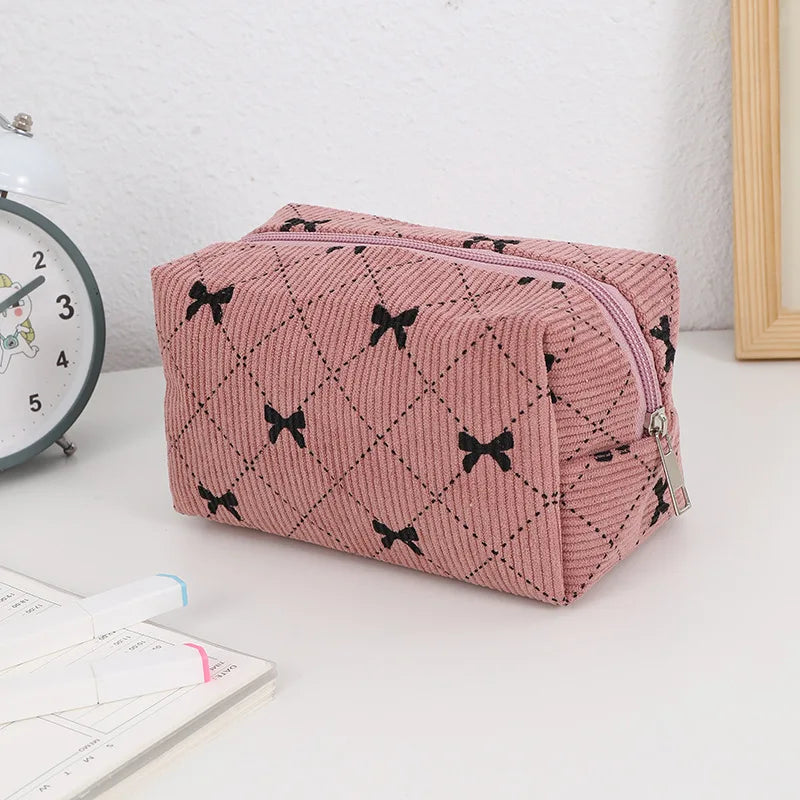 Kawaii Corduroy Travel Cosmetic Lipstick Skincare Storage Bag Toiletry Kit Women Makeup Handbags Organizer Pouch Bag Pencil Case