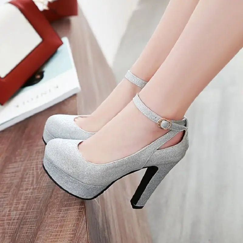 Classic Women's Shoes Super High Heels Waterproof Platform Ladies Pumps Ankle Buckle Straps Large Size Female Shoe Spring Autumn