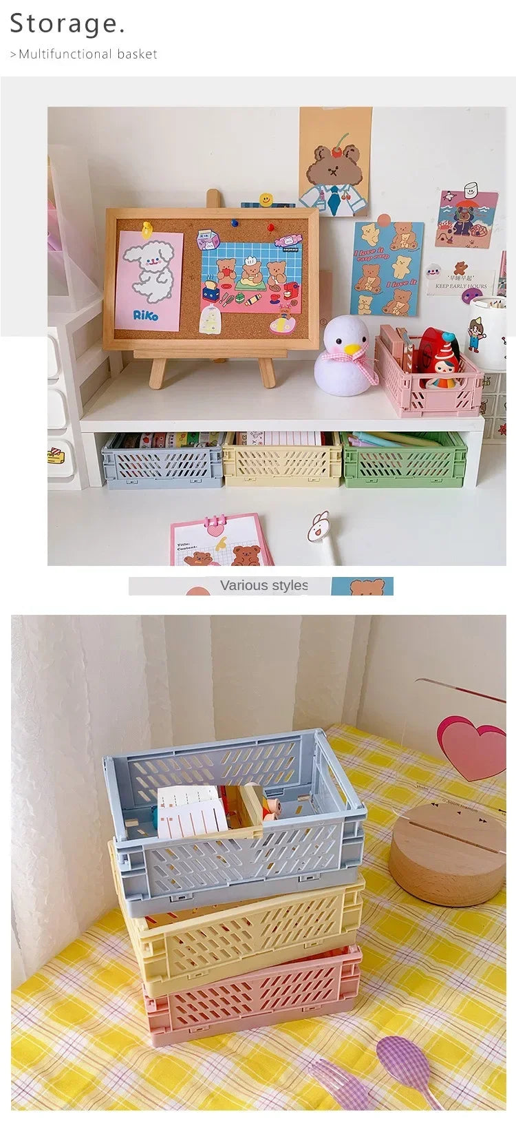 Folding Plastic Storage Box Collapsible Storage Mini Container Desktop Cosmetic Storage Basket Home Office Organizer Box