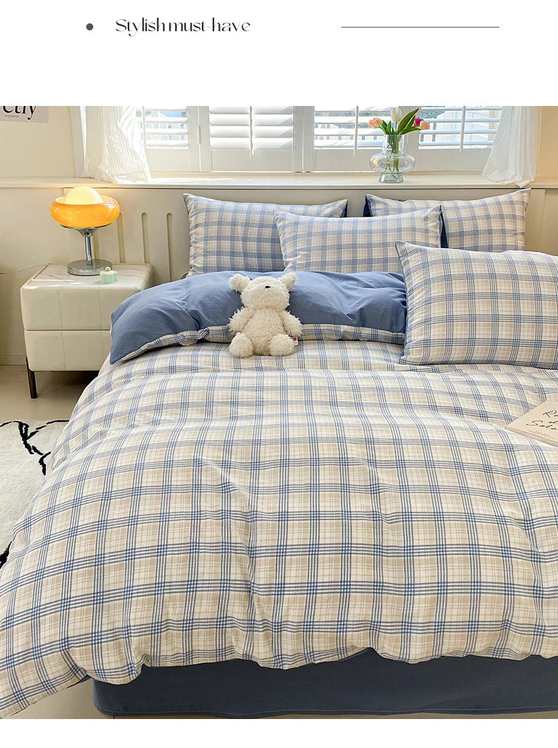 Modern Minimalist Plaid Duvet Cover 220x240 Soft Breathable All Season Queen Comforter Cover Single Piece Striped Quilt Covers