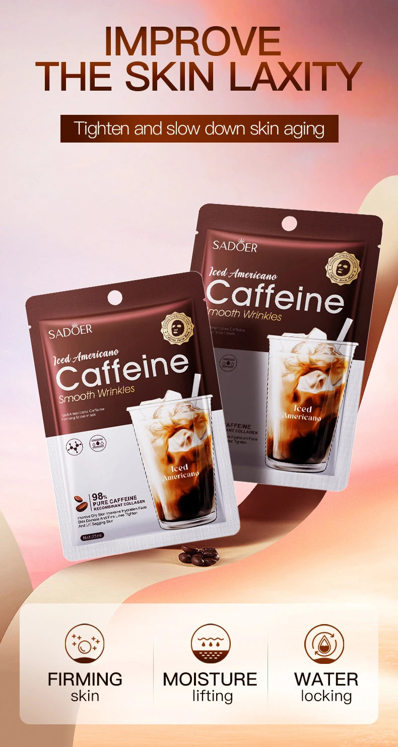 Caffeine Face Mask Anti Wrinkles Moisturizing Hydrating Anti-aging Facial Masks Face Sheet Mask Skin Care Products